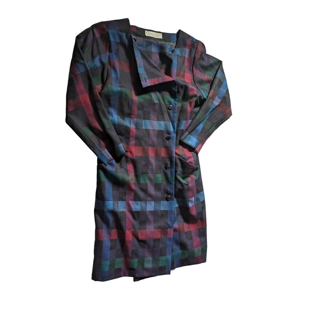 CHRISTIAN DIOR tricots et coordonnes Vintage 80s coat dress plaid Women's Size M